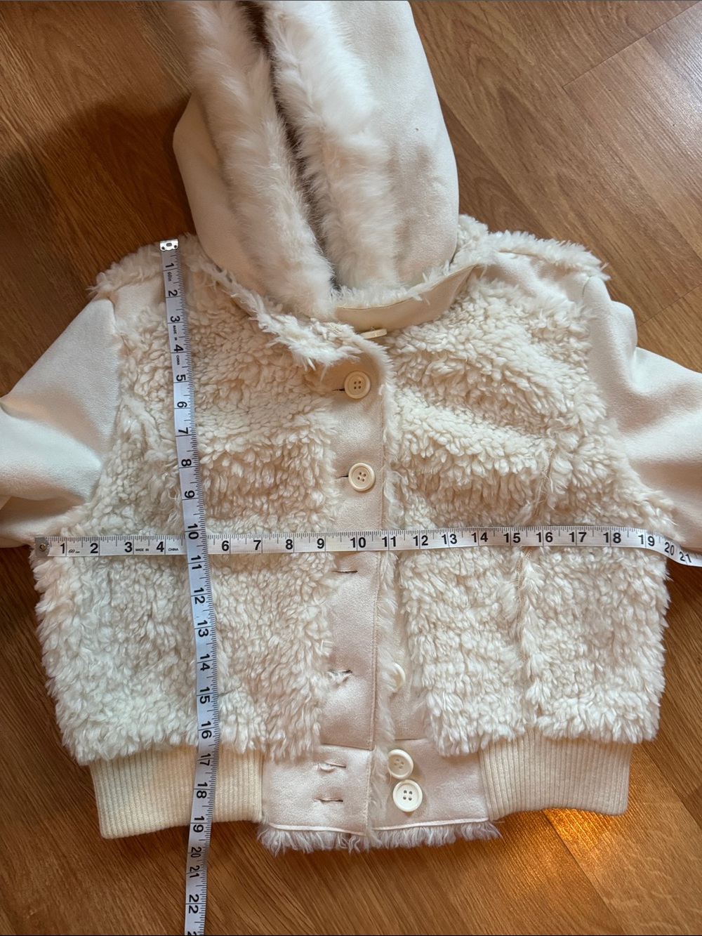 NWT bebe Spillout Sherpa Crop Jacket White Large Genuine Rabbit Fur Trim Hooded - Picture 4 of 12